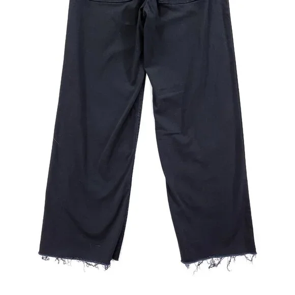 Oat New York Jeans Women's Size 4/27 Black Denim High Rise Wide Leg Raw Hem - Picture 11 of 15